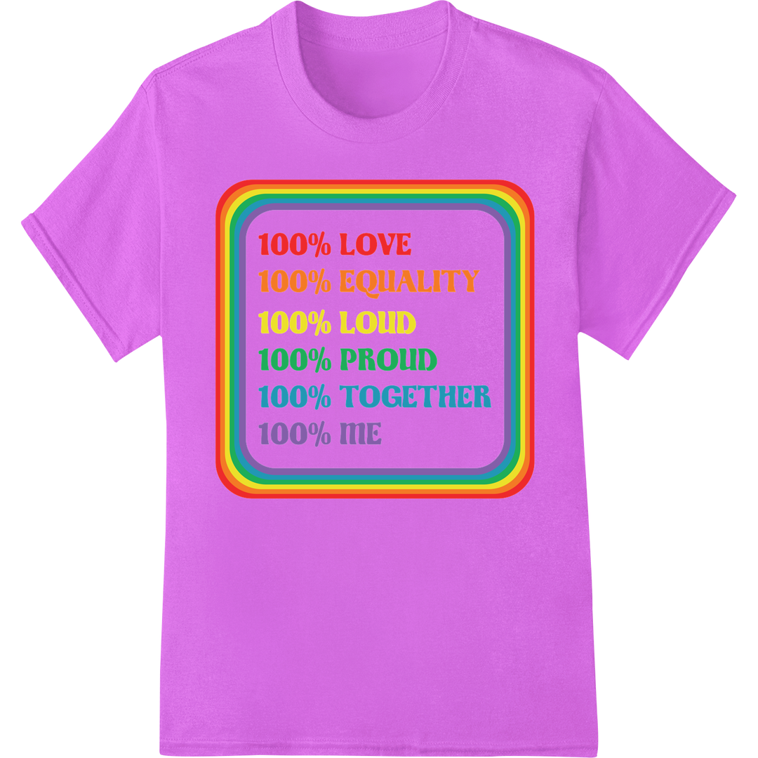 100% Pride: LGBT Equality DTF Transfer Print | Super DTF on purple shirt - SUPERDTF-DTF Prints-DTF Transfers-Custom DTF Prints