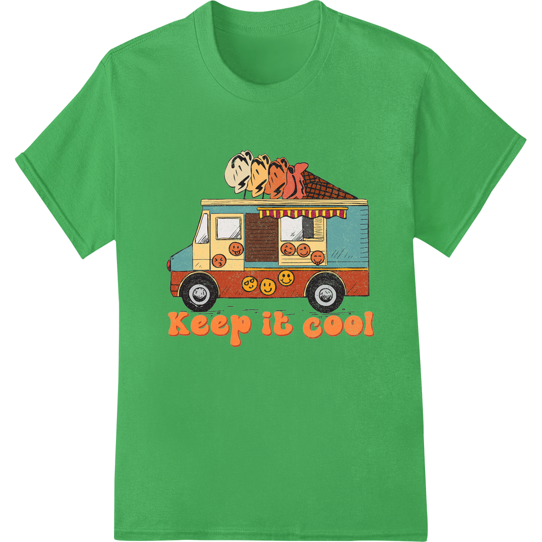 Adorable "Keep It Cool" Vintage Ice Cream Truck DTF Print on green shirt - SUPERDTF-DTF Prints-DTF Transfers-Custom DTF Prints