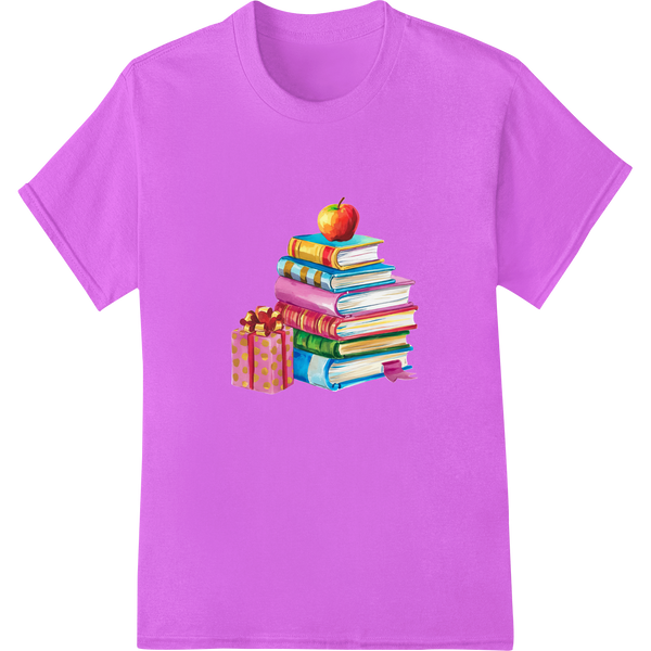 Vibrant Books & Apple Teacher DTF Print for Back to School on purple shirt - SUPERDTF-DTF Prints-DTF Transfers-Custom DTF Prints