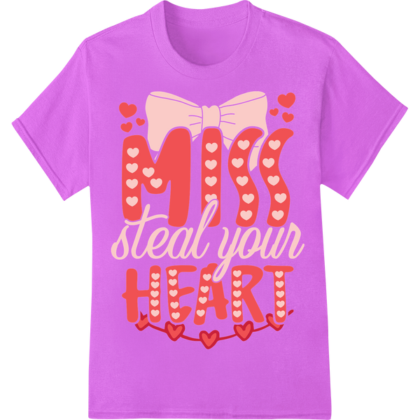 Miss Steal Heart: Wanted For Love - Valentine's DTF Print on purple shirt - SUPERDTF-DTF Prints-DTF Transfers-Custom DTF Prints