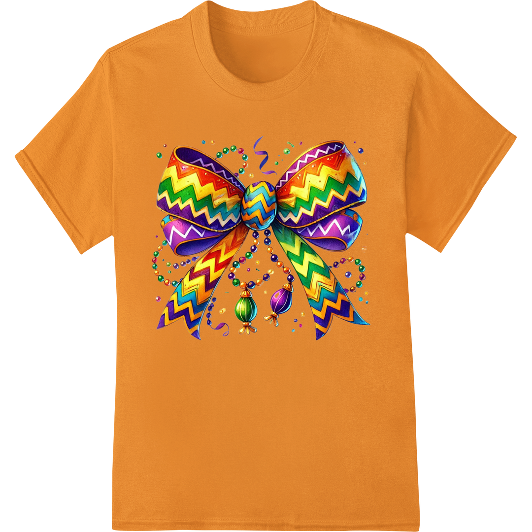 Festive Mardi Gras Zigzag DTF Heat Transfer Print Design on orange shirt - SUPERDTF-DTF Prints-DTF Transfers-Custom DTF Prints