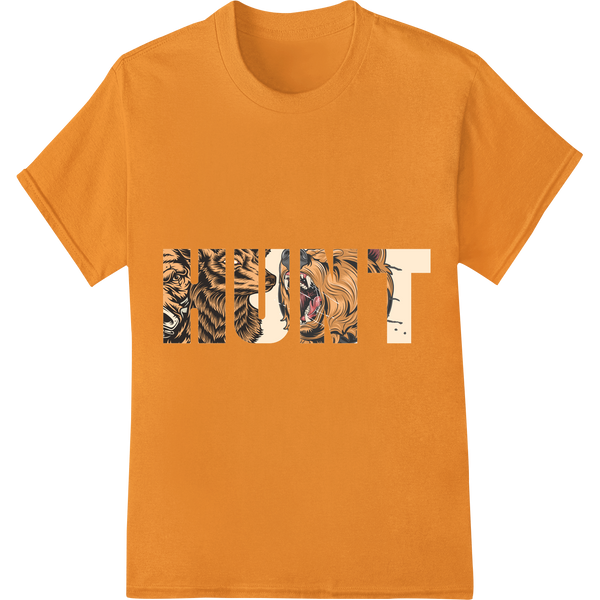 Bold 'Shoot' Tiger Stripe Camo DTF Transfer Print for Hunters on orange shirt - SUPERDTF-DTF Prints-DTF Transfers-Custom DTF Prints