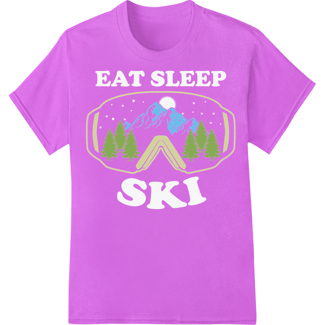 Retro Alpine Adventure: Skiing DTF Print Heat Transfer on purple shirt - SUPERDTF-DTF Prints-DTF Transfers-Custom DTF Prints