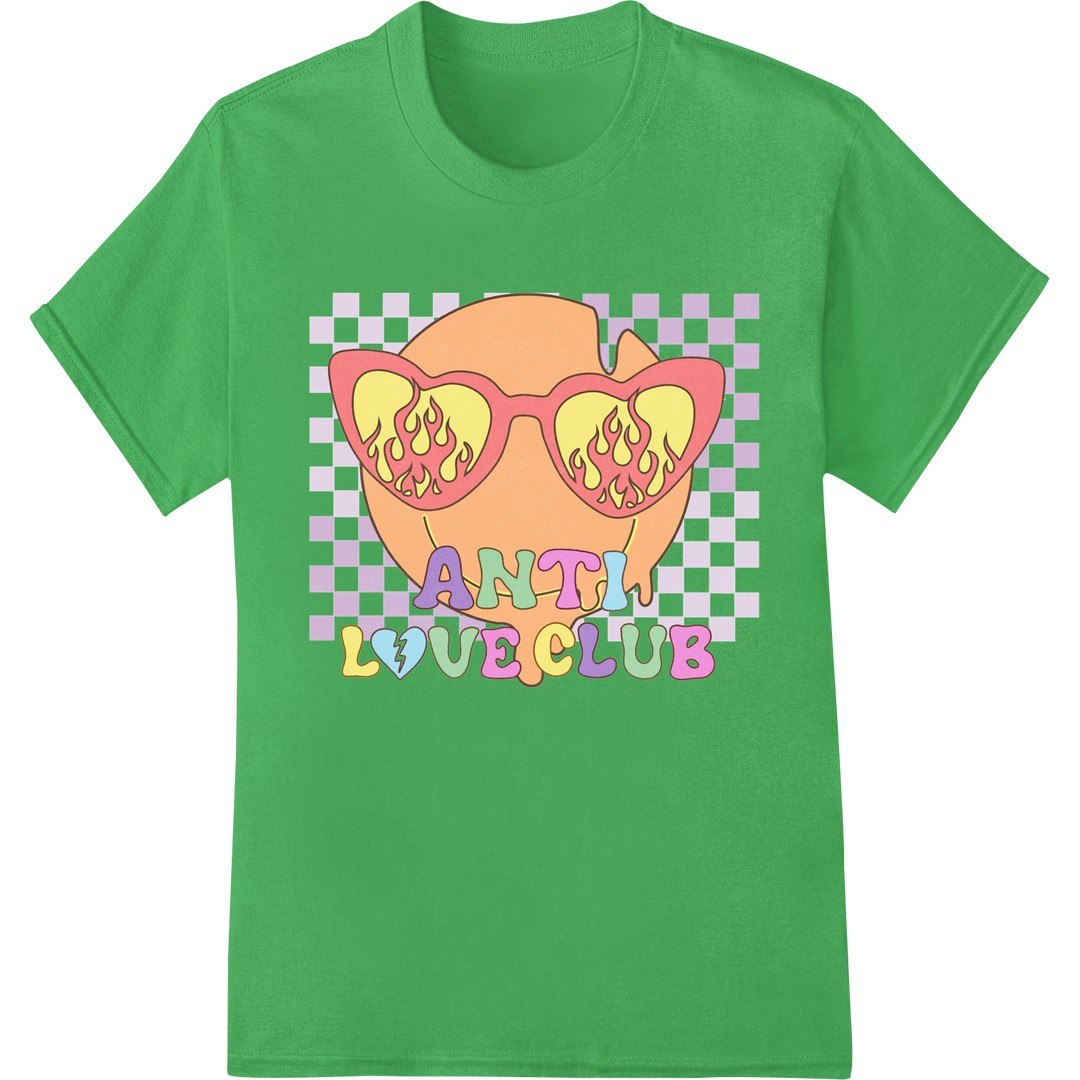 Edgy "Anti Love Club" DTF Print for Bold Valentine's Style on green shirt - SUPERDTF-DTF Prints-DTF Transfers-Custom DTF Prints