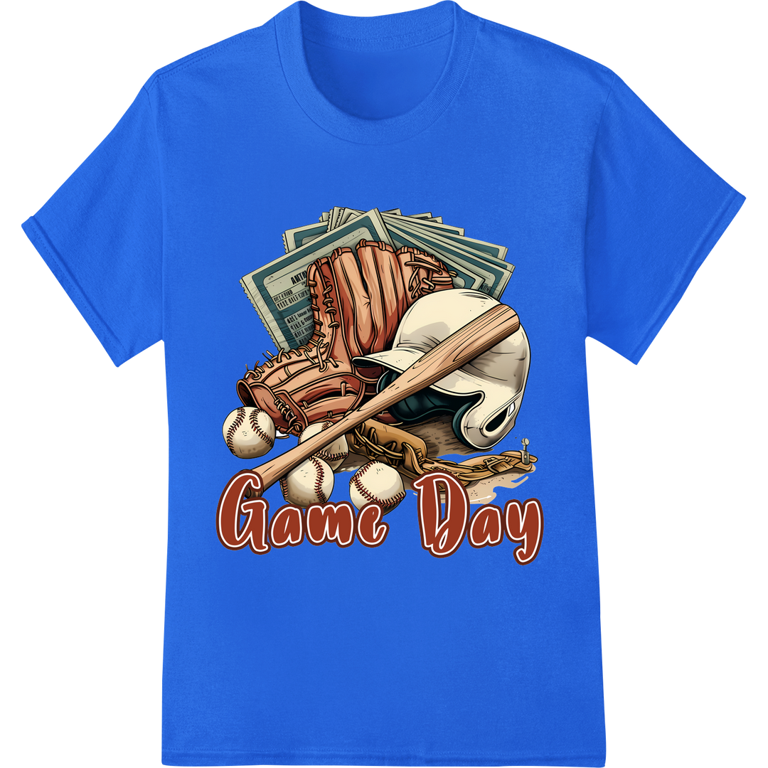 Knock It Out of the Park with This Baseball DTF Print on blue shirt - SUPERDTF-DTF Prints-DTF Transfers-Custom DTF Prints