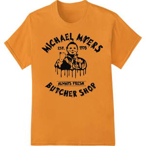 Bone-Chilling Michael Myers 'Butcher Shop' DTF Print enhanced with professional garment printing