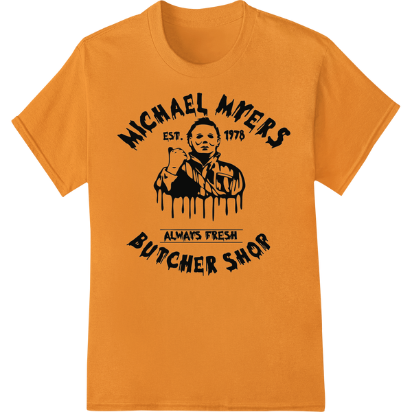 Bone-Chilling Michael Myers 'Butcher Shop' DTF Print enhanced with professional garment printing