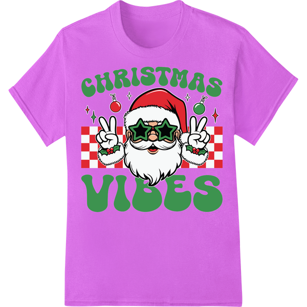 Funny Santa Claus in Shades Christmas DTF Print Transfer on purple shirt - SUPERDTF-DTF Prints-DTF Transfers-Custom DTF Prints