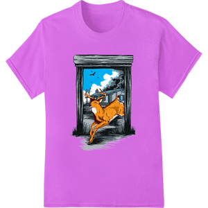 Surreal Deer Window Abstract Art DTF Print Heat Transfer enhanced with professional garment printing