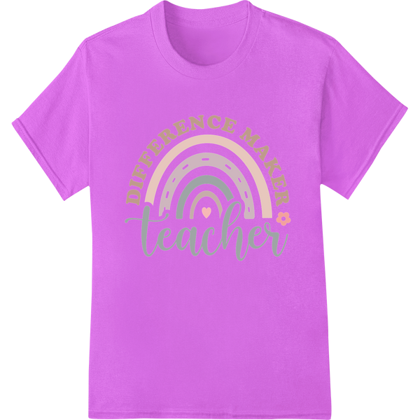 Retro Rainbow "Difference Maker Teacher" DTF Print Transfer on purple shirt - SUPERDTF-DTF Prints-DTF Transfers-Custom DTF Prints