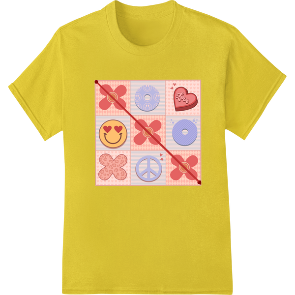 Adorable Valentine's Tic-Tac-Toe of Love - DTF Print Transfer on yellow shirt - SUPERDTF-DTF Prints-DTF Transfers-Custom DTF Prints