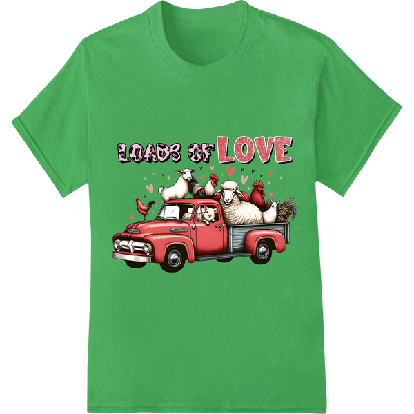 Adorable Farm Animal Valentine's Day DTF Print Transfer on green shirt - SUPERDTF-DTF Prints-DTF Transfers-Custom DTF Prints