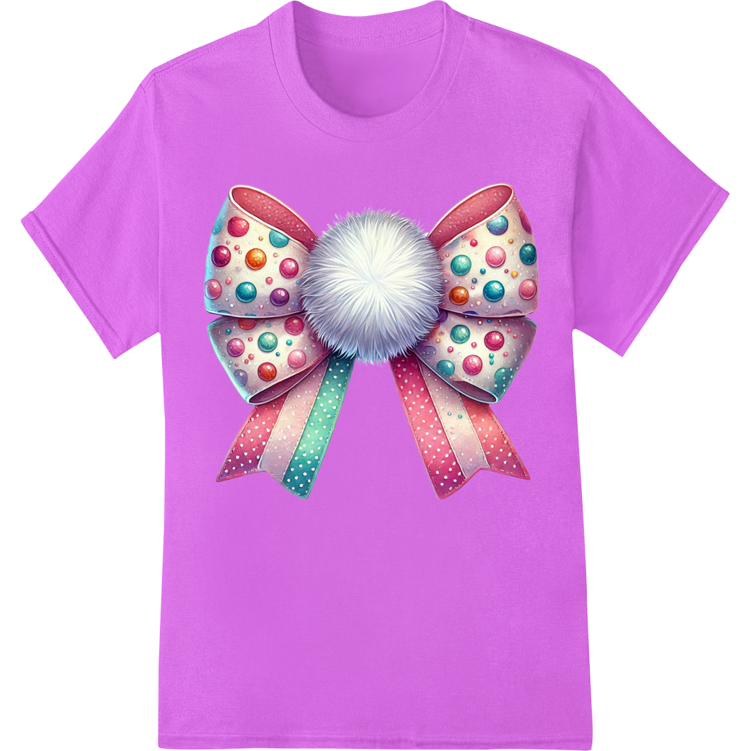 Whimsical Easter Egg Bow Heat Transfer - Festive DTF Print on purple shirt - SUPERDTF-DTF Prints-DTF Transfers-Custom DTF Prints