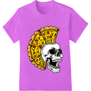 Durable custom garment printing applied to Edgy Skull Pizza Design for Halloween or Bold Style