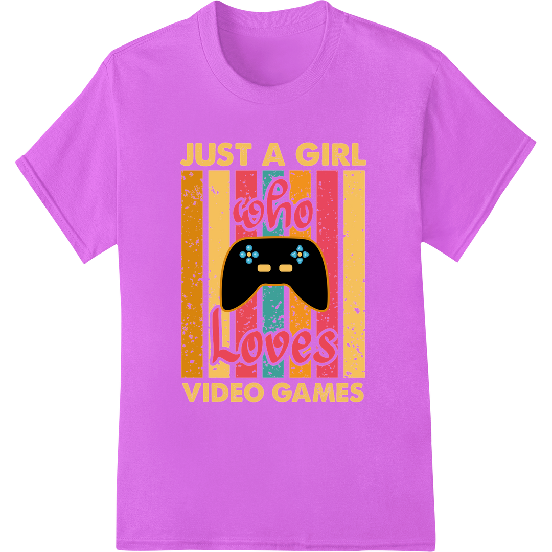 Retro Gamer Girl Vibes | Bold DTF Print Heat Transfer on purple shirt - SUPERDTF-DTF Prints-DTF Transfers-Custom DTF Prints