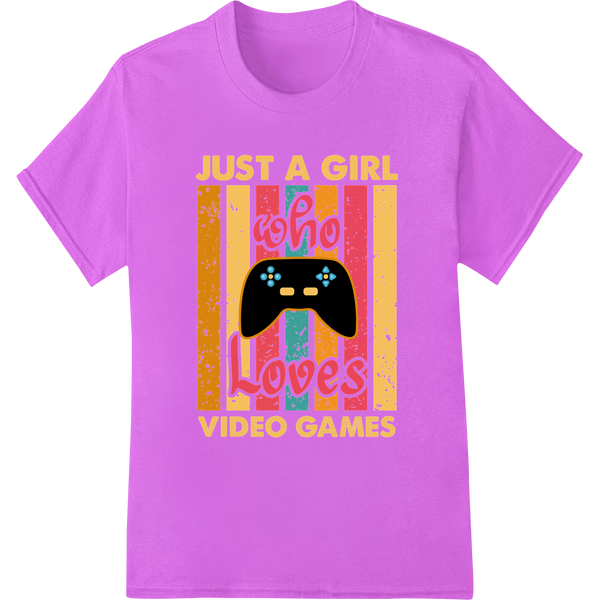 Retro Gamer Girl Vibes | Bold DTF Print Heat Transfer on purple shirt - SUPERDTF-DTF Prints-DTF Transfers-Custom DTF Prints