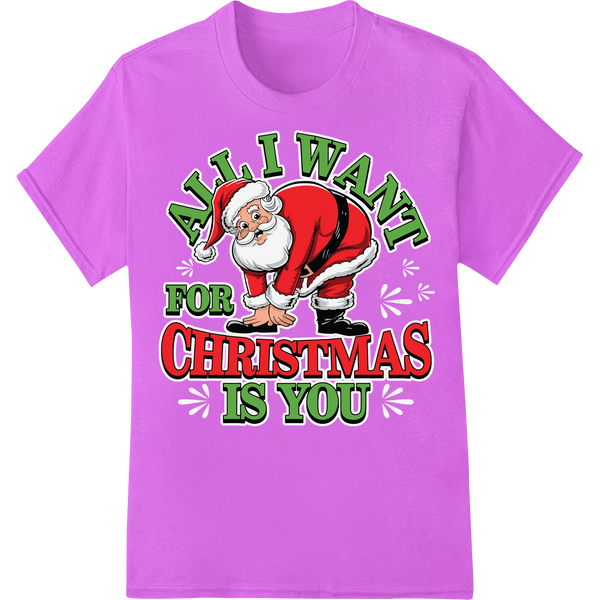 Cheeky Christmas: Naughty Santa DTF Print Heat Transfer on purple shirt - SUPERDTF-DTF Prints-DTF Transfers-Custom DTF Prints