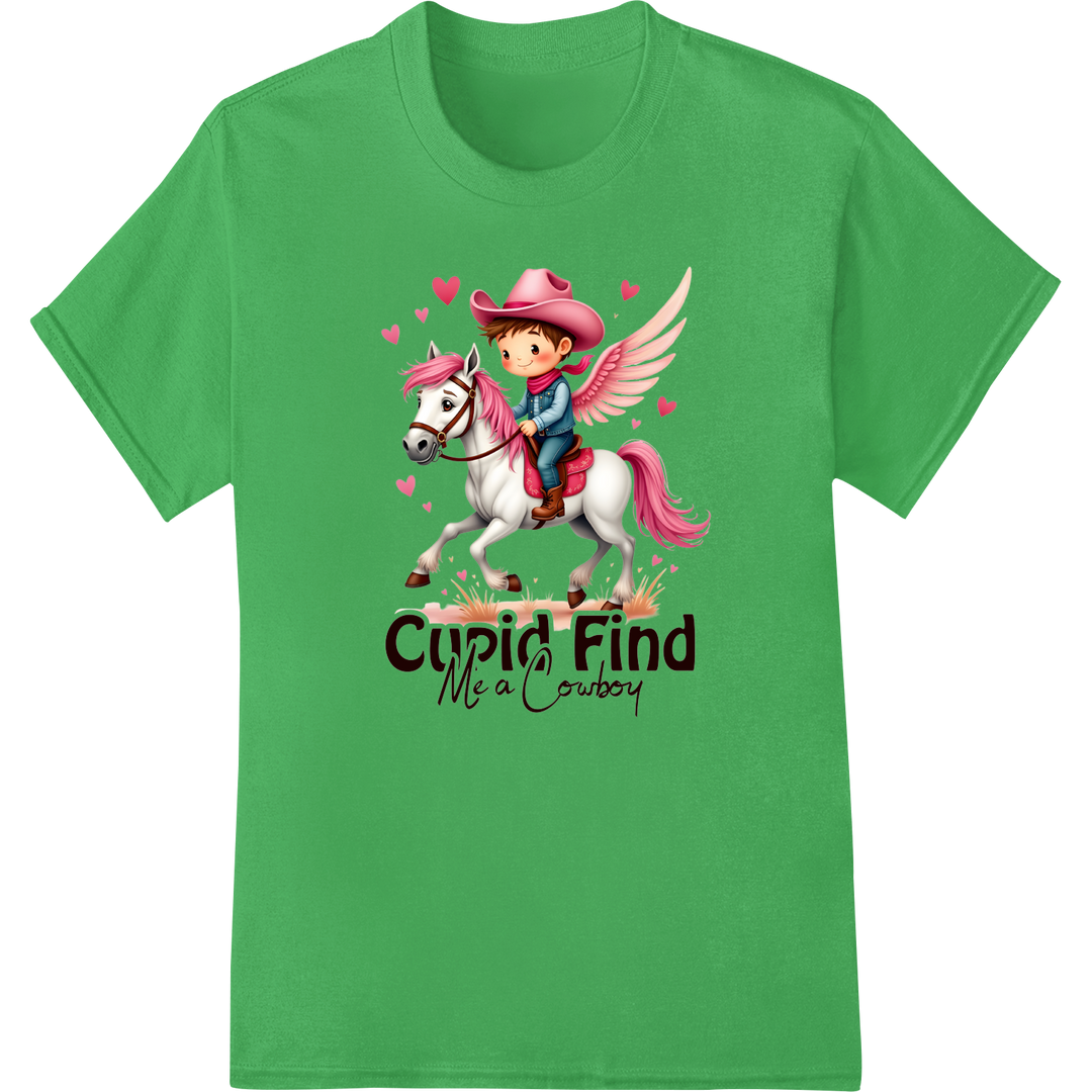 Cupid's Cowboy Quest: Saddle Up For Love This Valentine's on green shirt - SUPERDTF-DTF Prints-DTF Transfers-Custom DTF Prints