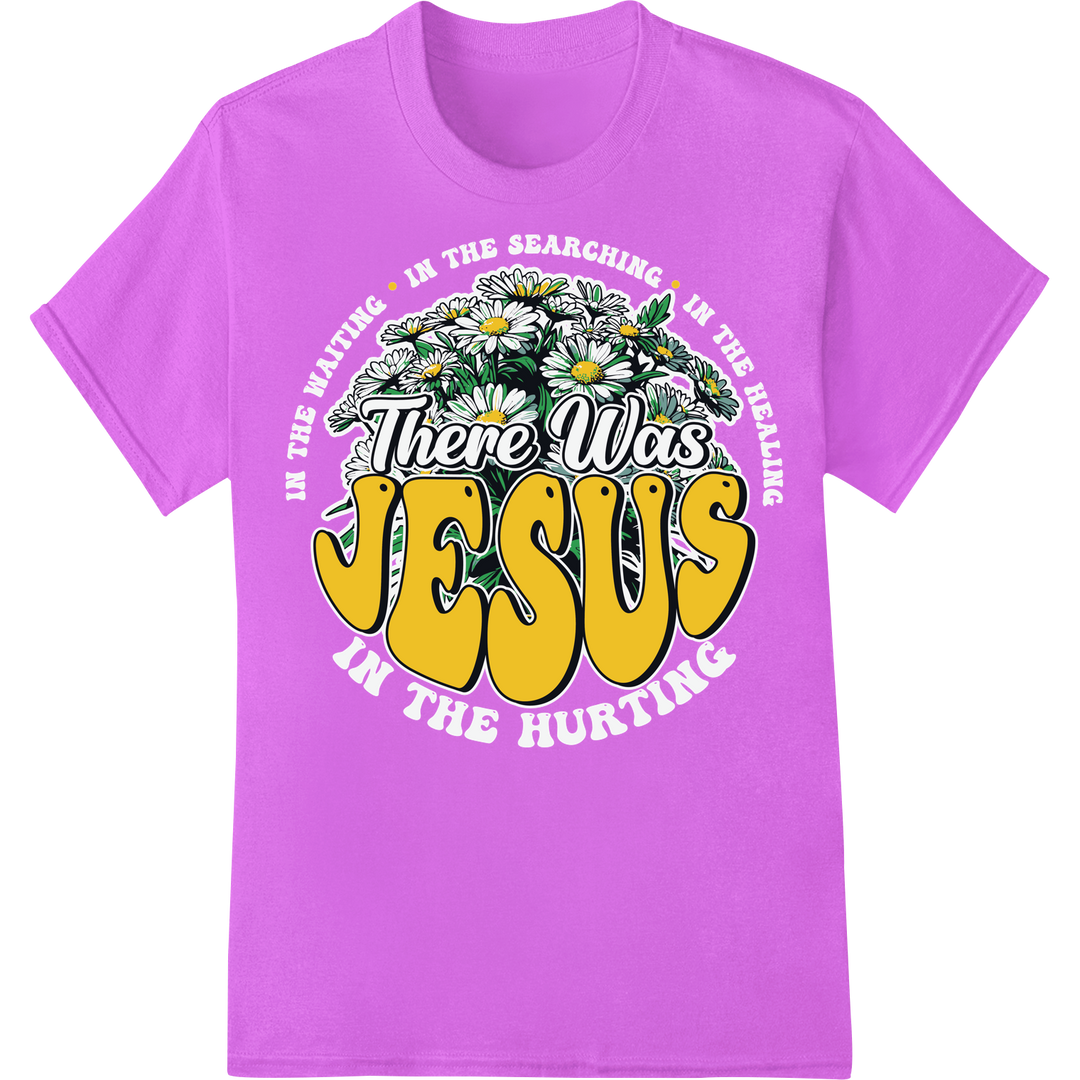 There Was Jesus: Floral Faith DTF Heat Transfer Design on purple shirt - SUPERDTF-DTF Prints-DTF Transfers-Custom DTF Prints