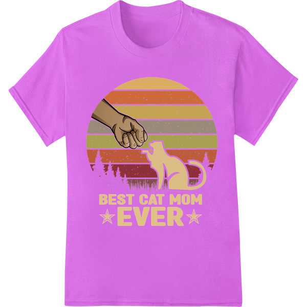 Best Cat Mom Ever: Vintage Sunset DTF Print Heat Transfer on purple shirt - SUPERDTF-DTF Prints-DTF Transfers-Custom DTF Prints