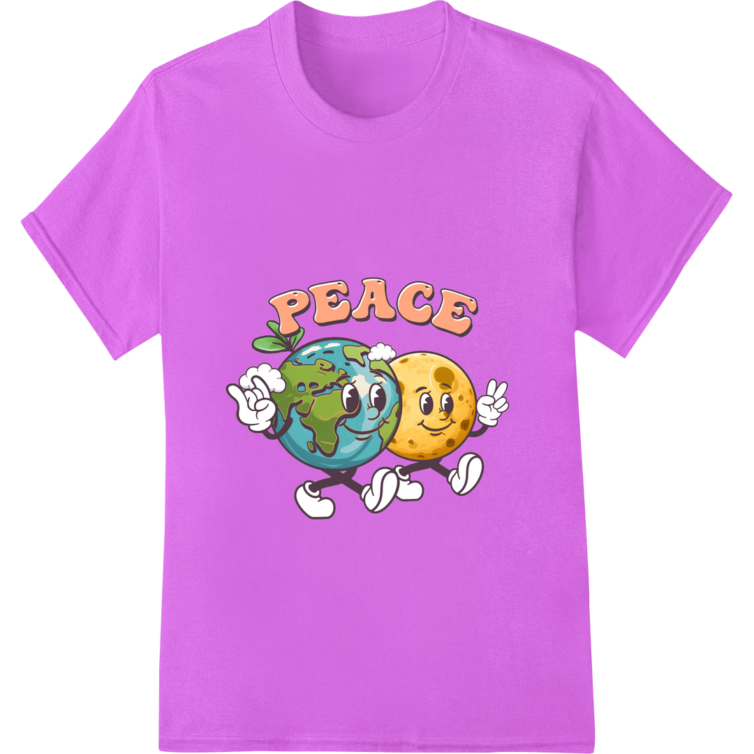 Cute Earth & Moon Peace Sign - Eco-Friendly DTF Print on purple shirt - SUPERDTF-DTF Prints-DTF Transfers-Custom DTF Prints