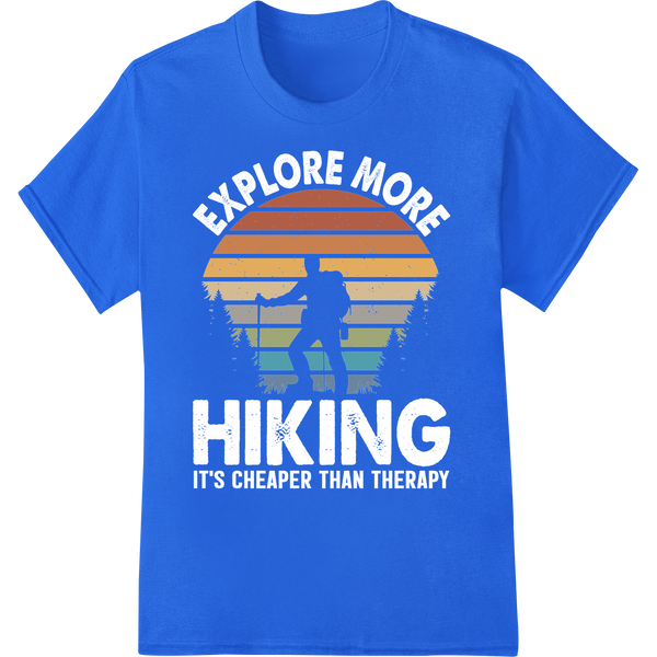 Retro Sunset Hiker DTF Print Heat Transfer | Outdoor Adventure on blue shirt - SUPERDTF-DTF Prints-DTF Transfers-Custom DTF Prints