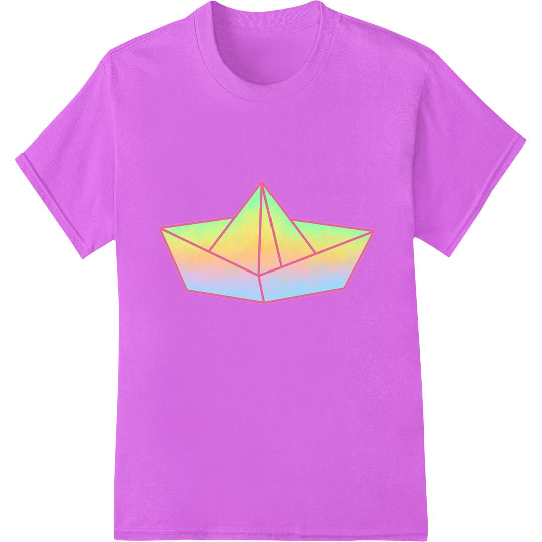 Prismatic 90s Origami Boat DTF Print Heat Transfer on purple shirt - SUPERDTF-DTF Prints-DTF Transfers-Custom DTF Prints