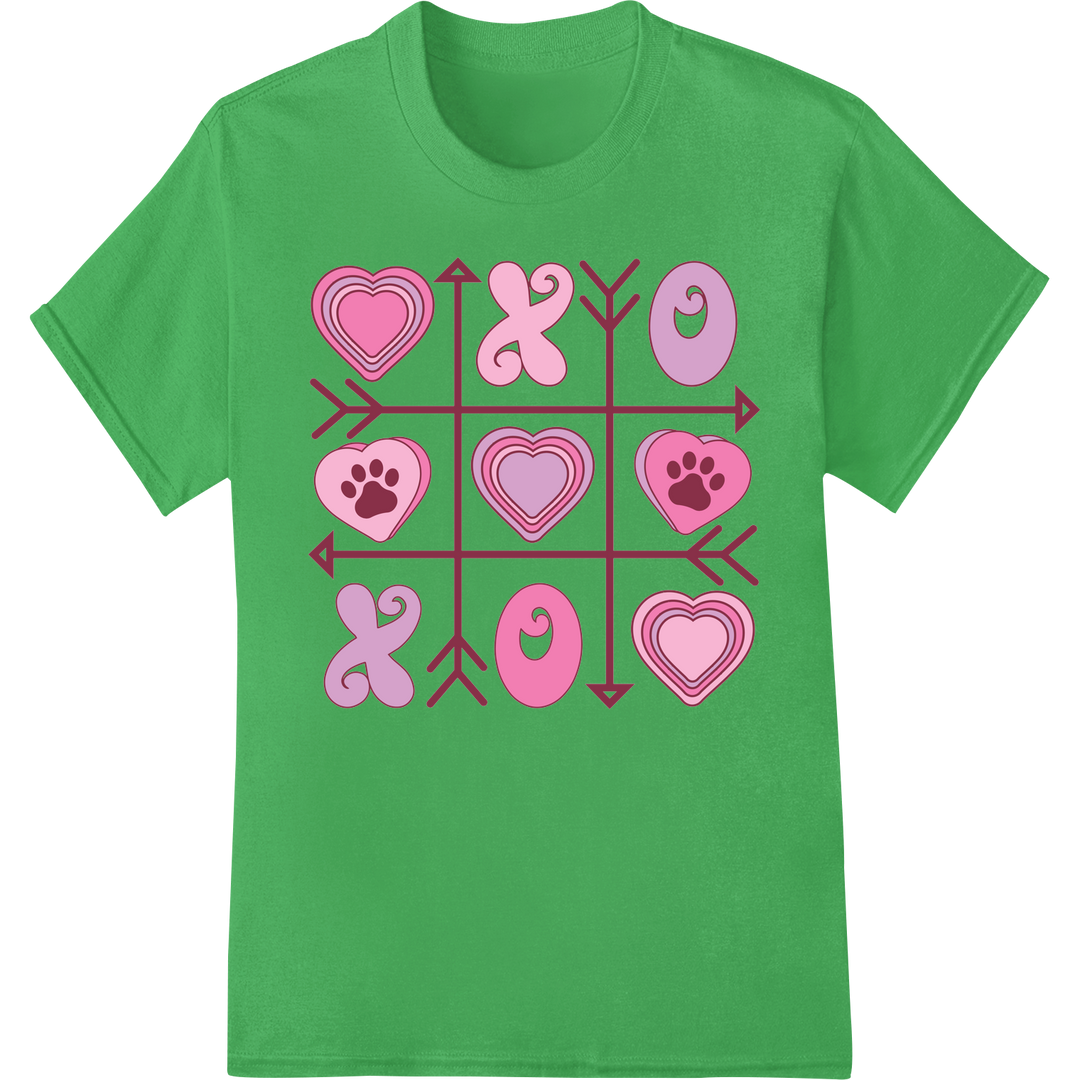 Retro Romance: Vintage Valentine's Day XO Hearts DTF Print on green shirt - SUPERDTF-DTF Prints-DTF Transfers-Custom DTF Prints