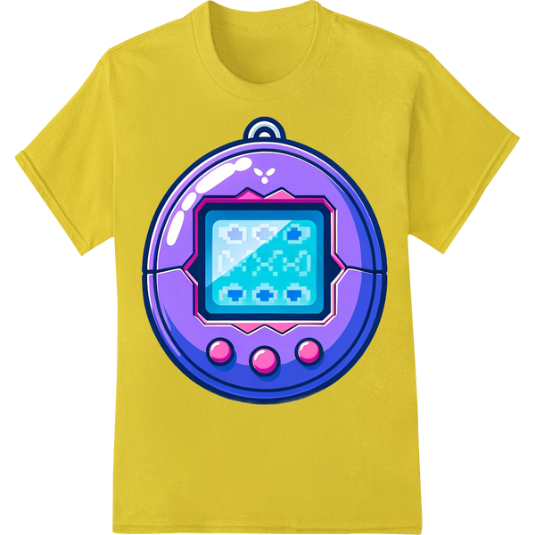 Retro Tamagotchi Gamer Vibes DTF Print Heat Transfer on yellow shirt - SUPERDTF-DTF Prints-DTF Transfers-Custom DTF Prints