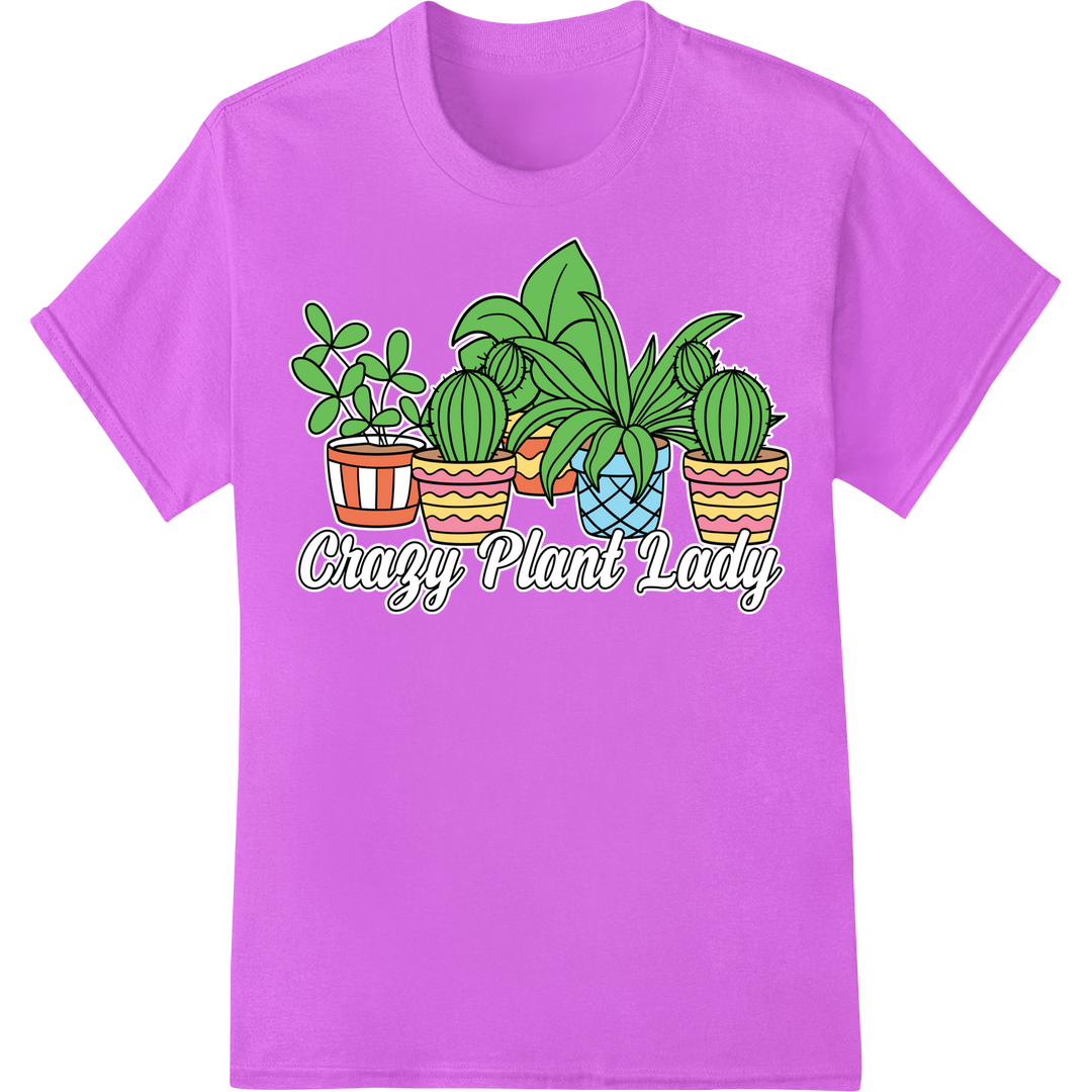 Crazy Plant Lady: Vibrant Succulent Heat Transfer Design on purple shirt - SUPERDTF-DTF Prints-DTF Transfers-Custom DTF Prints