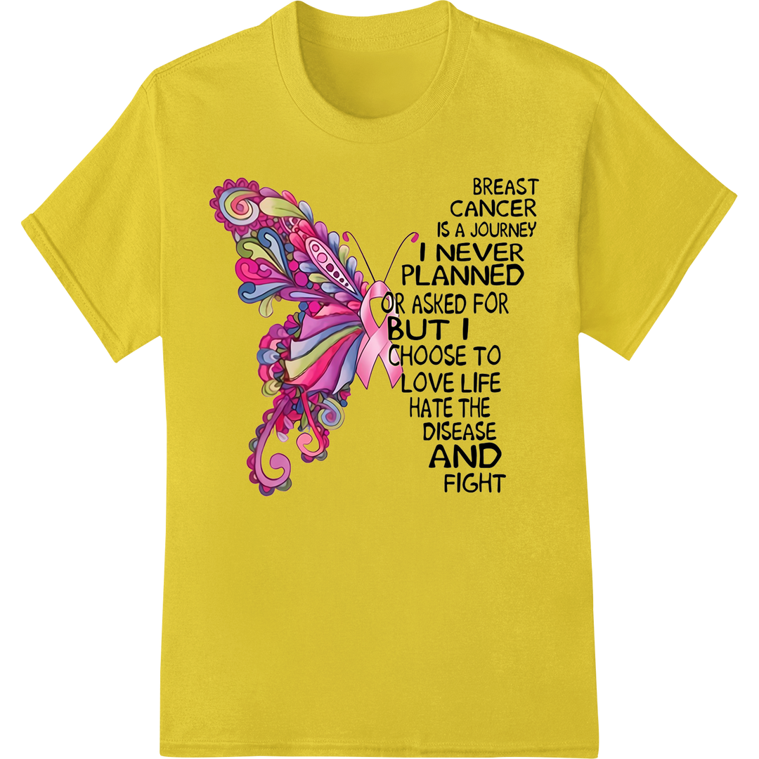 Empowering Breast Cancer Butterfly DTF Heat Transfer Print on yellow shirt - SUPERDTF-DTF Prints-DTF Transfers-Custom DTF Prints