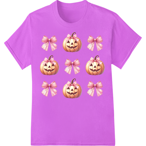 Adorable Halloween Pumpkins with Pink Bows DTF Heat Transfers showcasing advanced garment printing technology