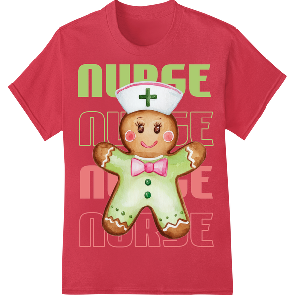 Adorable Gingerbread Nurse - Festive DTF Print Design on red shirt - SUPERDTF-DTF Prints-DTF Transfers-Custom DTF Prints