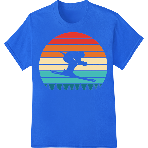 Retro Ski Sunset: Vibrant DTF Print for Ski Enthusiasts on blue shirt - SUPERDTF-DTF Prints-DTF Transfers-Custom DTF Prints