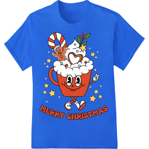 Adorable Christmas Mug Character DTF Print Heat Transfer on blue shirt - SUPERDTF-DTF Prints-DTF Transfers-Custom DTF Prints