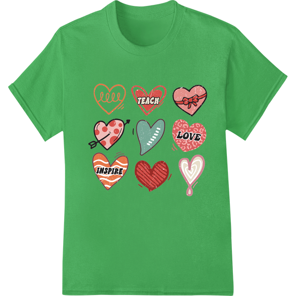 Heartfelt Valentine's Day Teacher DTF Print Heat Transfer on green shirt - SUPERDTF-DTF Prints-DTF Transfers-Custom DTF Prints