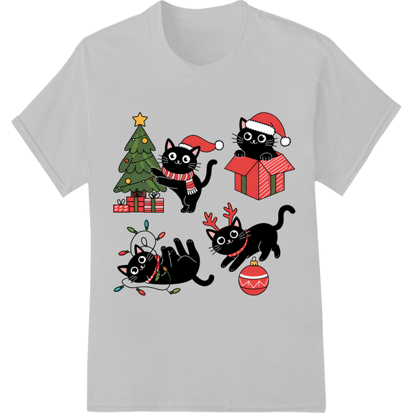 Adorable Christmas Cats: Festive Heat Transfer Print on white shirt - SUPERDTF-DTF Prints-DTF Transfers-Custom DTF Prints