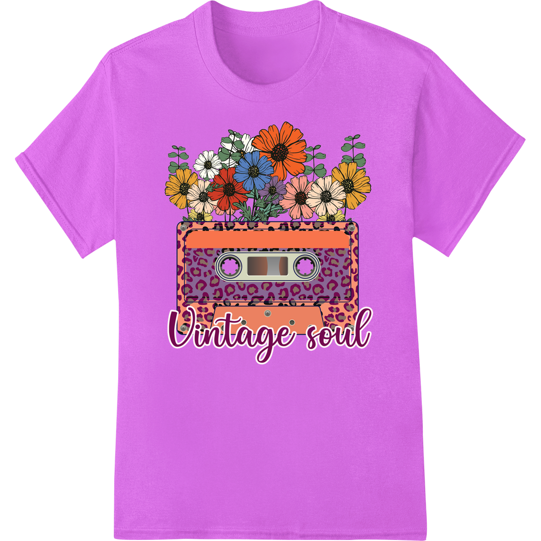 Vintage Soul: Retro Hip-Hop Floral Cassette DTF Print on purple shirt - SUPERDTF-DTF Prints-DTF Transfers-Custom DTF Prints