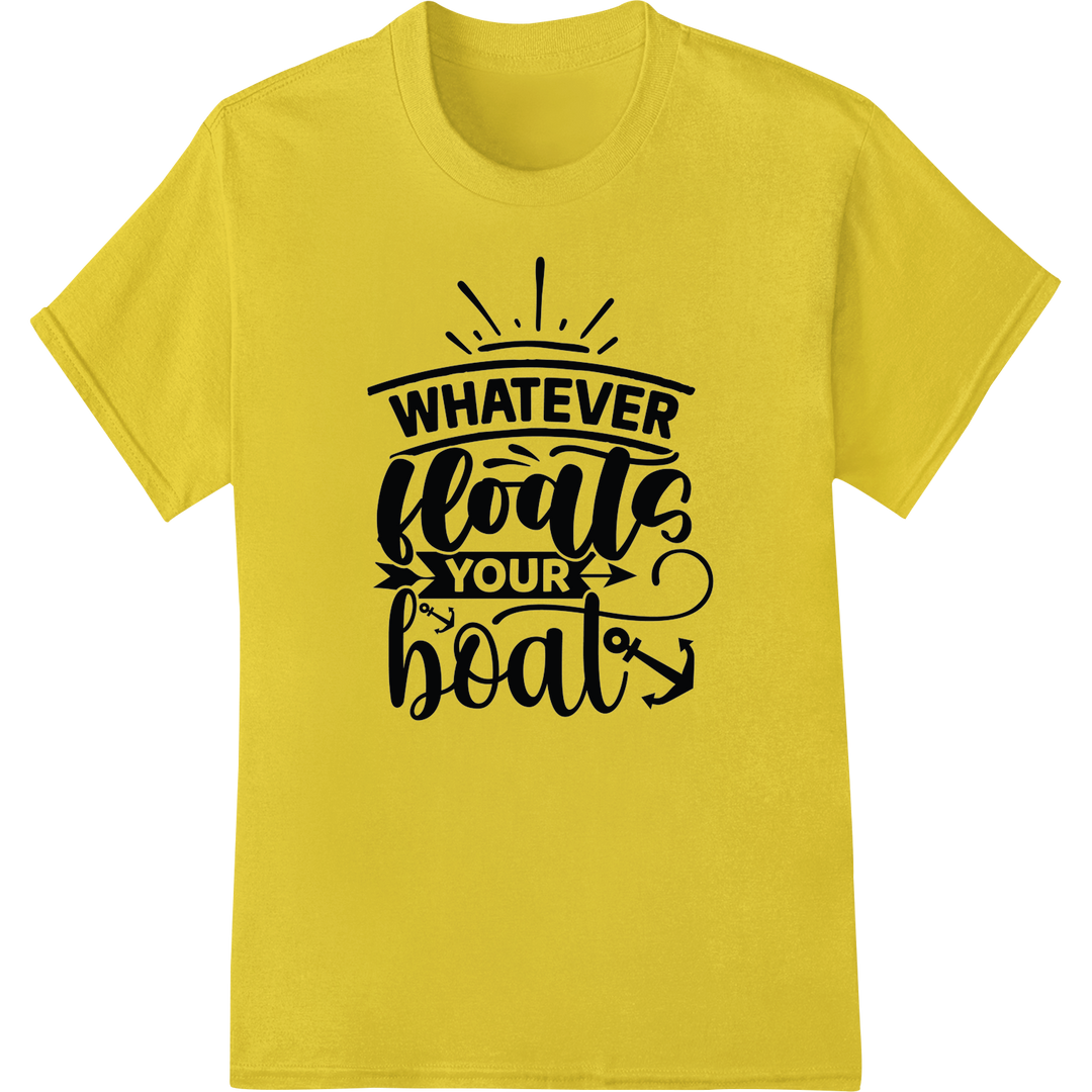 Whimsical "Whatever Floats Your Boat" DTF Heat Transfer Print on yellow shirt - SUPERDTF-DTF Prints-DTF Transfers-Custom DTF Prints