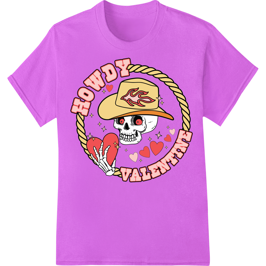 Howdy Valentine: Western Skull DTF Print Heat Transfer on purple shirt - SUPERDTF-DTF Prints-DTF Transfers-Custom DTF Prints