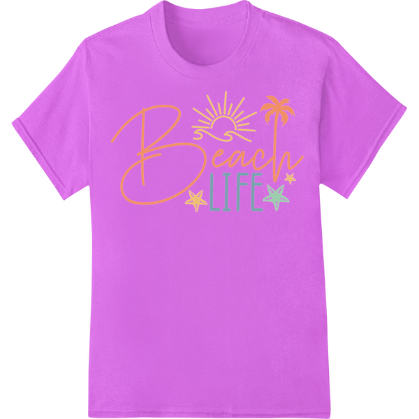 Embrace the Beach Life: Vibrant DTF Transfer Print Design on purple shirt - SUPERDTF-DTF Prints-DTF Transfers-Custom DTF Prints