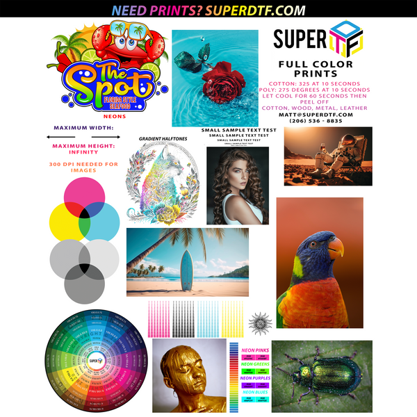 Promotional image for SuperDTF.com with various product images and text.