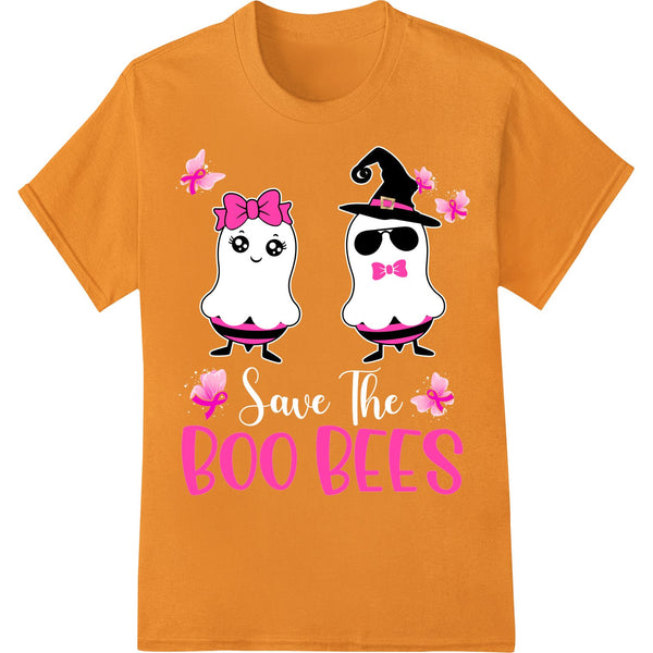 Cute cartoon-style ghost bee characters with smiling faces and ghost tails, designed for Halloween apparel printing.