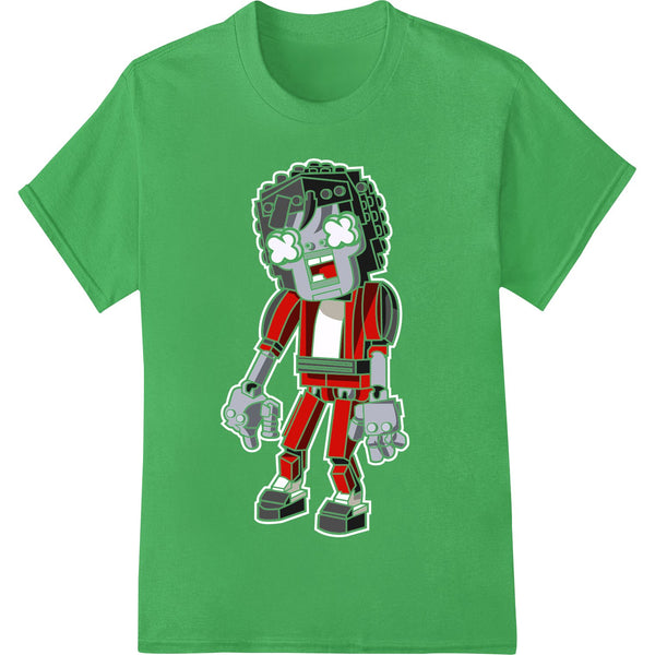 Cute cartoon robot character with a candy cane body design, perfect for festive DTF heat transfers and custom apparel...