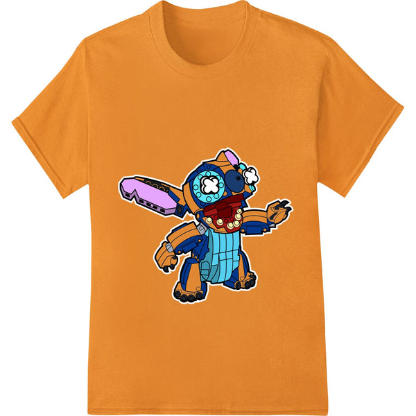 A colorful DTF print heat transfer design featuring a cute cartoon robot character with big eyes and a friendly expression.