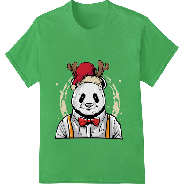 Cute Christmas panda illustration wearing a Santa hat, perfect for DTF printing and heat transfer on custom apparel.