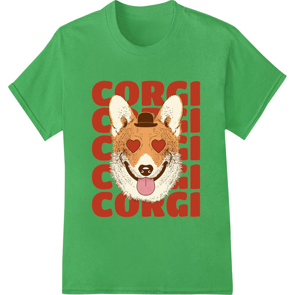 A cute cartoon-style illustration of a smiling corgi dog, perfect for adorable DTF heat transfer prints on t-shirts and...