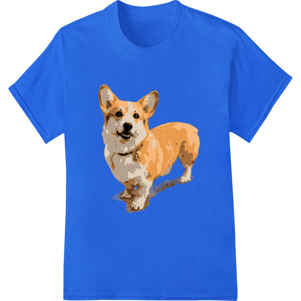 Cute and friendly Corgi dog portrait heat transfer print, great for customizing shirts, hoodies, and more.