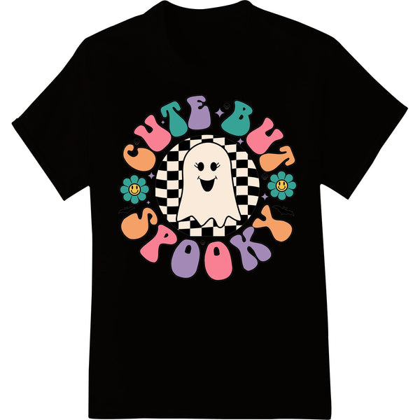 Adorable cartoon ghost with a friendly smile, perfect for a spooky yet fun DTF heat transfer print for custom t-shirts.