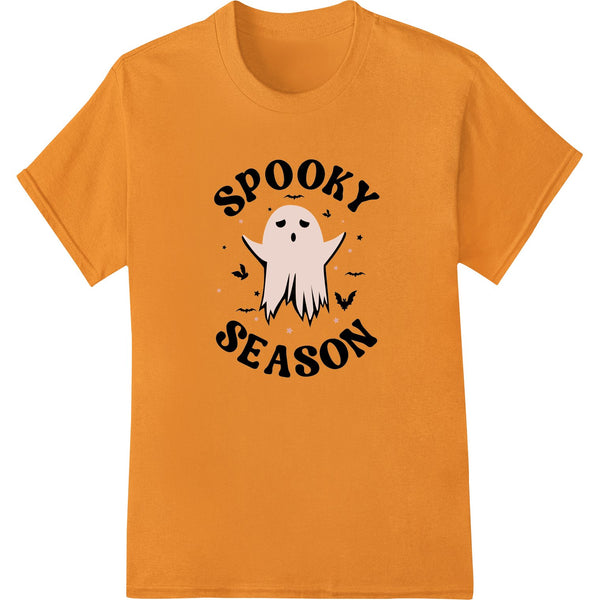 White ghost graphic with 'SPOOKY SEASON' text, designed for Direct to Film (DTF) heat transfer printing on custom apparel.